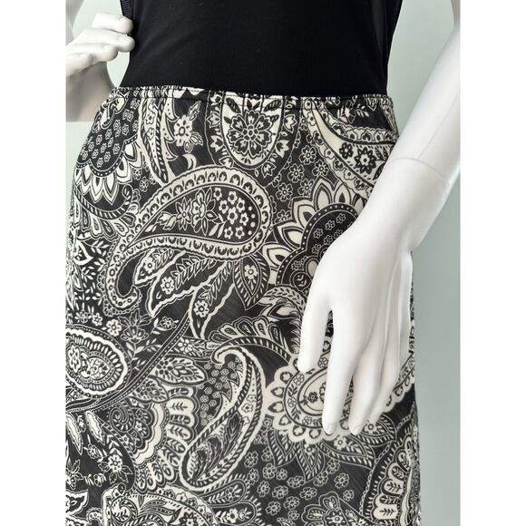 Y2k Briggs New York Black & White Paisley Flowy Boho Style Midi Skirt size PM - Picture 4 of 8